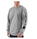 Carhartt mens Loose Fit Heavyweight Long-sleeve Logo Sleeve Graphic T-shirt work utility shirts, Heather Gray, Small US