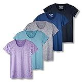 Real Essentials Womens Quick Dry Fit Dri Fit Active Wear Yoga Workout Athletic Tops Running Gym Exercise Ladies Short Sleeve Crew Scoop Neck Moisture Wicking Tees T-Shirt, Set 1, XL, Pack of 5