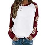 Womens Football Sweatshirt Sparkle Football Crewneck Sequin Game Day Shirts Sunday Football Season Long Sleeve Pullover Tops Wine Maroon Game Day Outfits Todays Daily Deals