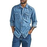 Wrangler Men's Iconic Denim Regular Fit Snap Shirt, Lake Wash, Large