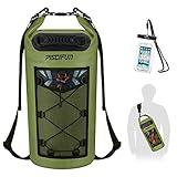 Piscifun Dry Bag, Waterproof Floating Backpack 10L with Waterproof Phone Case for Boating, Kayaking, Fishing, Army Green 10L