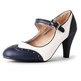 J. Adams Kym Mary Jane Shoes Women Oxford Pumps - Cute Low Kitten High Heels - Retro Vintage Shoes for Women 1950s Mary Janes Round Toe Shoe with Ankle Strap - Women Dress Shoes