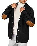 Esobo Men's Shawl Collar Cardigan Sweater Multi-Color Button Down Knitted Sweaters with Pockets Black