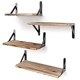 YGEOMER Floating Shelves for Wall, Light Carbonized Brown Wall Shelves Different Sizes, Wall Mounted Wood Shelf for Living Room, Bathroom, Bedroom, Kitchen, Home Decor (Set of 4)