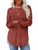 Saloogoe Womens Fall Fashion 2024 Tunic Crewneck Sweaters Long Sleeve Shirts for Women Dressy Casual Tops 2024 Caramel M