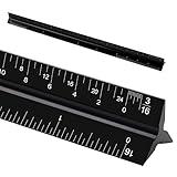 12"Architectural Scale Ruler, Aluminum Scale, Triangular Ruler, Scale Ruler for Blueprint Imperial Measurements for Architects Engineering Artists, Draftsman Drawing, Laser-Etched Markings.(Black)