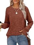 Saloogoe Womens Fall Tops Long Sleeve Burnt Orange Lightweight Tunic Sweaters for Women Dressy L