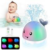 【2024 Upgraded】Baby Bath Toys, Rechargeable Whale Bath Toy Sprinkler, Light Up Bath Toys for Toddlers 1-3, Baby 6-12 12-18 Months Bathtub Fountain Spray Water Toy, Baby Birthday Shower 1 2 3 4 5 Gifts