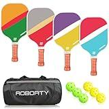 AOBORTY Pickleball Paddles 4 Pack - Light Graphite Premium Rackets Fiber Face Pickleball Set with 6 Outdoor Indoor Balls Including Portable Carry Bag, 2 Pickleball Ball Retriever Picker Upper