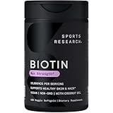 Sports Research Vegan Biotin 10,000mcg with Coconut Oil - Max Strength Biotin Vitamin B7 for Skin and Keratin Support - Non-GMO & Gluten Free, 120 Softgels (4 Month Supply)