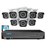 REOLINK 4K Security Camera System, RLK16-800B8 8pcs H.265 PoE Wired with Person Vehicle Detection, 8MP/4K 16CH NVR with 4TB HDD for 24-7 Recording