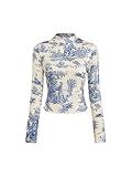 CIDER Floral Knitted Long Sleeve Top: Blue, L