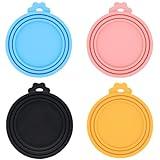 IVIA PET Food Can Covers/4 Pack/Universal BPA Free Silicone Dog Cat Food Can Lids for Dog and Cat Food/Fits All Standard Size Dog and Cat Can Tops for Pet Food Storage(Mix Color1)