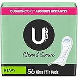 U by Kotex Clean & Secure Ultra Thin Pads, Heavy Absorbency, 56 Count (Packaging May Vary)