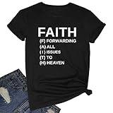 BLACKOO Women Faith Round Neck Graphic T Shirts Cute Funny Tops Black X-Large