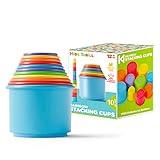 KIDSTHRILL Rainbow Colors Baby Stacking Cups for Toddlers, Tall Baby Stacking Toys Nesting Cups, Drain Holes for Bath Toys, Educational & Motor Skills Sorting & Nesting Toys for 1 2 3 Years Old