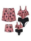 PATPAT Matching Bathing Suits Hawaiian Tropical Palm Leaf Floral Print Matching Swim Trunks for Dad and Son Couples Swimsuits Matching His and Her Pink Boho Beach Swimwear Shorts for Men M