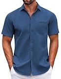 COOFANDY Mens Casual Short Sleeve Button Down Slim Fit Dress Shirts Lightweight Athletic Fitted Classic Tops Blue