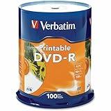 Verbatim DVD-R 4.7GB 16X White Inkjet Printable with Branded Hub, 100-Disc