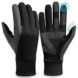 OZERO Driving Gloves for Men, Winter Warm Bike Glove for Smart Phone Texting with Non-Slip Silicone Gel - Thermal Windproof and Waterproof for Running, Cycling - Black (X-Large)