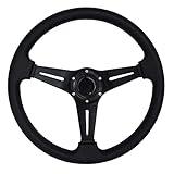 YEHICY 13.8” Auto Racing Steering Wheel Flat Drifting 6 Bolts Car Sport Steering Wheel Pu Leather and Aluminum Spokes with Horn Button