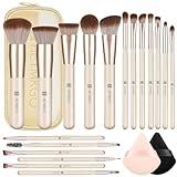 HEYMKGO Makeup Brushes Set, 18pcs Professional Makeup Brushes with 2 Powder Puff & Travel Bag, Premium Synthetic Foundation Powder Blush Blending Face Brush Kit, Eyeshadow Set Makeup Brushes & Tools