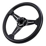 QYMOPAY Universal Racing Steering Wheel, 13.6 Inch 6 Bolt Anti-Slip Leather and Aluminum Gaming Steering Wheel with Horn Button for Racing/Car Sim Driving/JDM Sports Racing Steering Wheel (black)