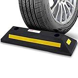 Pyle Curb Garage Vehicle Floor Stopper for Parking Safety 1PC Heavy Duty Rubber Parking Lot Driveway Stopper, For Car Vans Trucks Tire Wheel Guide Block Protect Bumper- Pyle PCRSTP11,Black