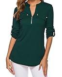 LuckyMore Work Blouses for Women Office 3/4 Sleeve Career Business Tops Workwear Shirts Green M