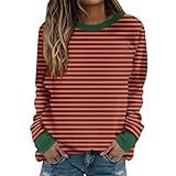 Just for Prime Members Deals 2024 Long Sleeve Shirts for Women Fall Fashion Striped Gym Tops Dressy Casual Crewneck Sweatshirt Trendy Outfits