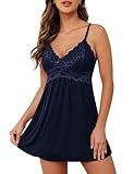 Ababoon Womens Sleepwear Lace Lingerie Chemises V Neck Full Slip Babydoll Nightgowns Sexy Sleep Dress Blue S