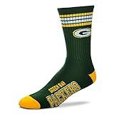 For Bare Feet NFL 4 Stripe Deuce Crew Sock, Green Bay Packers, Large