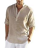 COOFANDY Men's Cotton Linen Henley Shirt Long Sleeve Hippie Casual Beach T Shirts