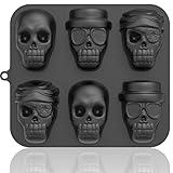 HKNMTT Halloween Silicone Molds for Baking Extra large, 6 Cavities 3D Skull Cake Pizza Pan Molds, Nonstick Halloween Skeleton Mold for Ice Cupcake