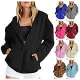 Zip Up Sweatshirt for Women Solid Color Sweatshirts Long Sleeve Oversized Sweatshirt Fleece Y2K Jacket with Pocket Cyber of Monday Deals 2024