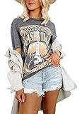 Binshre Womens Nashville Shirts Country Music Concert Tshirts Distressed Graphic Short Sleeve Tees for Women Grey S