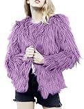 Gihuo Women' s Cropped Faux Fur Jacket Coat Parka Shaggy Furry Coat Long Sleeve 2023 Winter Outerwear Fluffy Jacket(Purple-L)