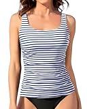 Aqua Eve Tankini Tops for Women Swimwear Top Only Tummy Control Bathing Suit Top No Bottom Modest Swim Top Blue Stripe M