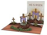 iGifts And Cards Happy Easter Resurrection 3D Pop Up Greeting Card - 6"x8" He Is Risen Religious Celebration, Spring Christian Decor, Spiritual Gift, With Note Card N Envelope, Inspirational Cross