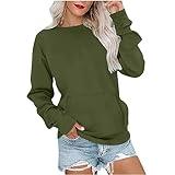 LRMQS day prime deals today 2024 Sweatshirt for Women Crewneck Trendy Long Sleeve Shirts with Pocket Fall Fashion 2024 Casual Cute Pullover Clothes women's clothing fall 2024 Army Green M