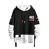 GURUNVANI Men's Fashion Trends hoodies Hip Hop Patchwork Sweater Hoodie Top Black