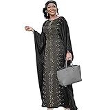 HD African Dress for Women Beading Rhinestone Kaftan Maxi Dress Black One Size Fit All