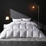 DOWNSTORIA Goose Feather Down Comforter Queen Size Duvet Insert, All Season True Baffle-Box Noiseless Bedding Comforters, Soft Hotel Collection Comforter, Medium Warmth - White, 90 X 90 in.