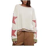 Tyiszil Oversized Sweatshirt for Women Lantern Sleeve Star Pullover Crewneck Corded Shirts Fashion Fall Outfits Trendy 2024 sweaters for women prime early access deals today Pink L