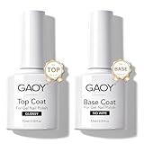 GAOY Gel Top Coat and Base Coat Set, 2 Pcs 7.3ml Glassy Top Coat and No Wipe Foundation Combination for UV Light Cure Gel Nail Polish