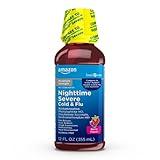 Amazon Basic Care Nighttime Severe Cold and Flu Syrup, Max Strength Liquid Medicine, Multi-Symptom Relief, for Adults and Children 12 Years and Older, Mixed Berry Flavor, 12 fl oz (Pack of 1)