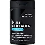 Sports Research Multi Collagen Pills (Type I, II, III, V, X) Hydrolyzed Collagen Peptides with Hyaluronic Acid + Vitamin C | Non-GMO Verified & Gluten Free - 90 Capsules