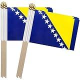 TSMD Bosnia and Herzegovina Stick Flag Bosnian Small Mini Hand Held Flags,5x8 Inch,12 Pack