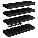 Fixwal Floating Shelves for Wall, Rustic Wood Finish Wall Shelves with Invisible Brackets, Black Floating Wall Decor Shelves for Bathroom, Living Room, Bedroom and Kitchen, Set of 4, 15.8 Inch