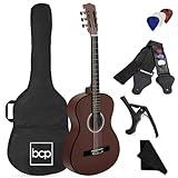 Best Choice Products 38in Beginner All Wood Acoustic Guitar Starter Kit w/Gig Bag, 6 Celluloid Picks, Nylon Strings, Capo, Cloth, Strap w/Pick Holder - Dark Brown